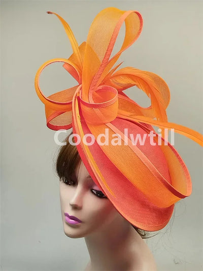 Royal Ascot Red Hair Fascinator Veils Hat Women Church Wedding Fascinaors Hat Headband Feather Derby Headpiece Ladies Chapeau