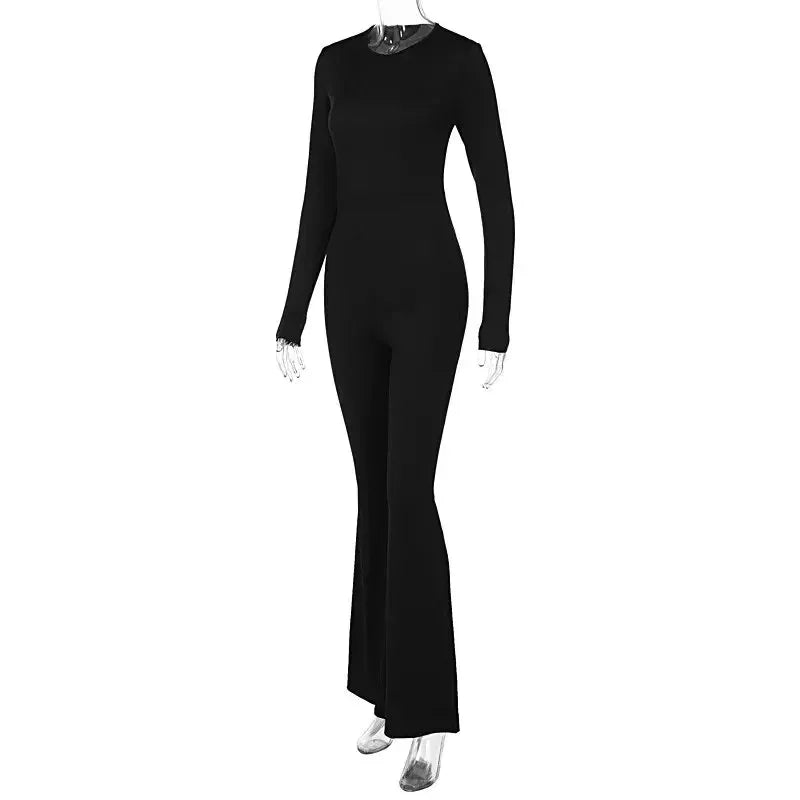 Women Jumpsuits New Autumn Sexy Black Backless Long Sleeve Bodycon Rompers Fashion Streetwear Flare Pants Casual Slim Jumpsuits