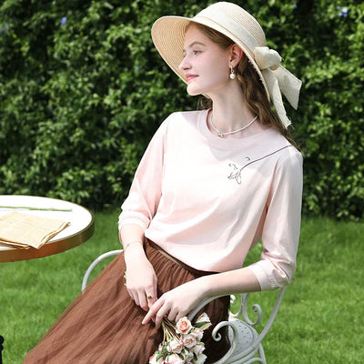I BELIEVE YOU T-shirts for Women 2024 Autumn New Graphic Gentle Embroidery Three Quarter Sleeve Chic Base Clothing 2243015764