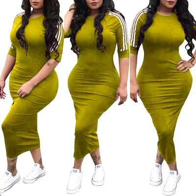 Summer Elegant Dress  for Women 2022 Fashion Casual Half Sleeve Stripe O Neck Mid Female Bodycon Dress vestidos