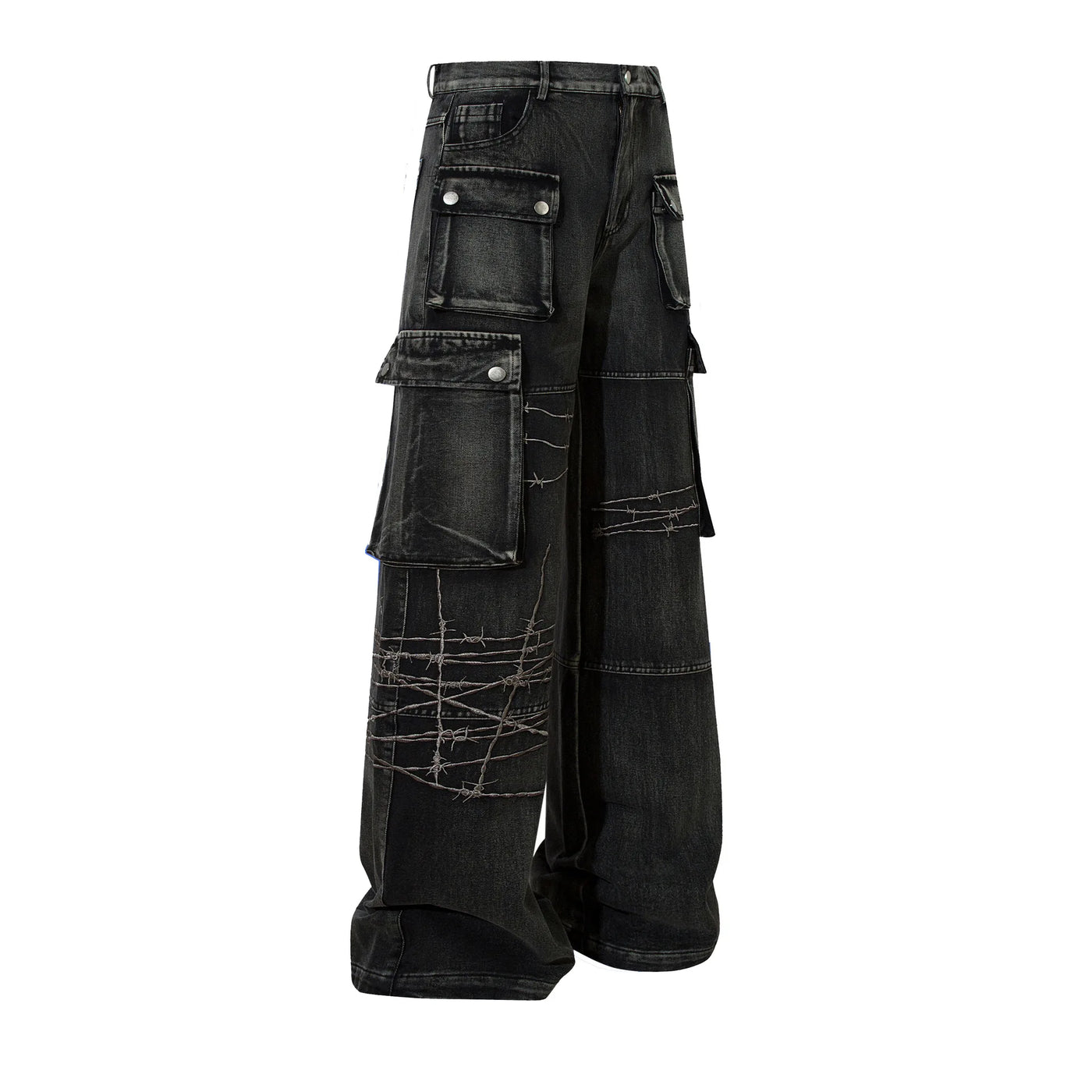 Trendy Brand American Retro Tooling Jeans Mens High Street Heavy Industry Embroidery Loose Wide-leg Trousers