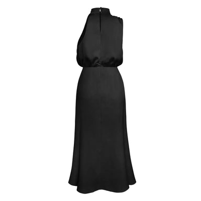 2025 Spring/Summer Long Dress for Women High Waist Halter Satin Sleeveless Dress Fashion Elegant Solid Evening Party Dresses