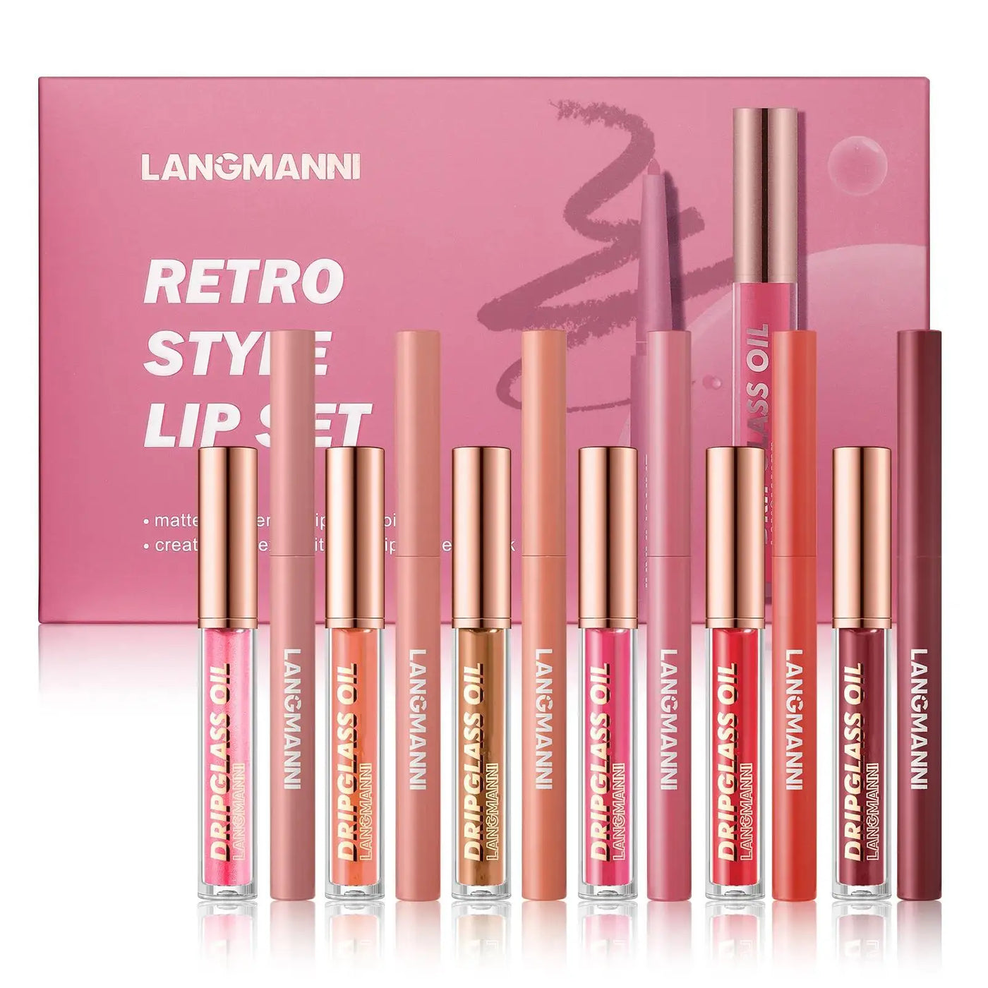 12PCS Retro Lip Set 6 Lipliner 6 Dripglass Oil Matte Shiny Long Lasting Makeup Kit Cosmetics Beauty Essentials