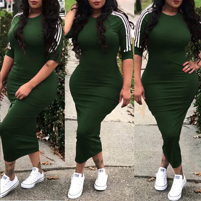 Summer Elegant Dress  for Women 2022 Fashion Casual Half Sleeve Stripe O Neck Mid Female Bodycon Dress vestidos