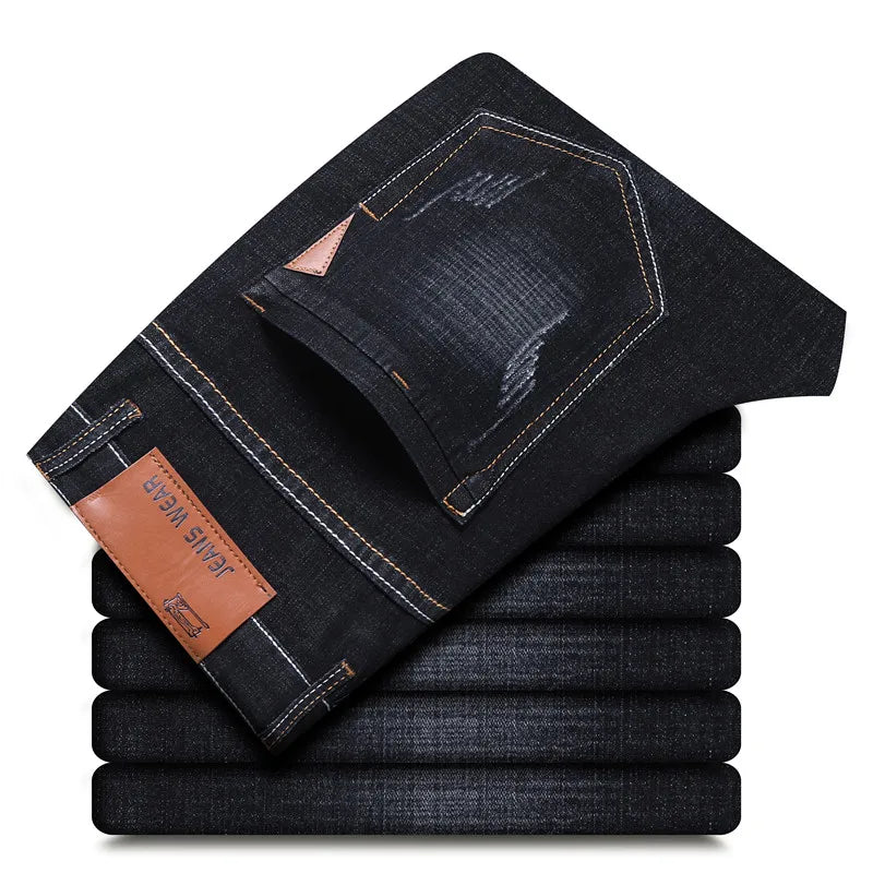Men's Jeans Straight Leg Loose Elastic Business Casual Daily Versatile Men's Denim Pants 2025 New Outer Wear Men's Jeans Can Be Worn in All Seasons