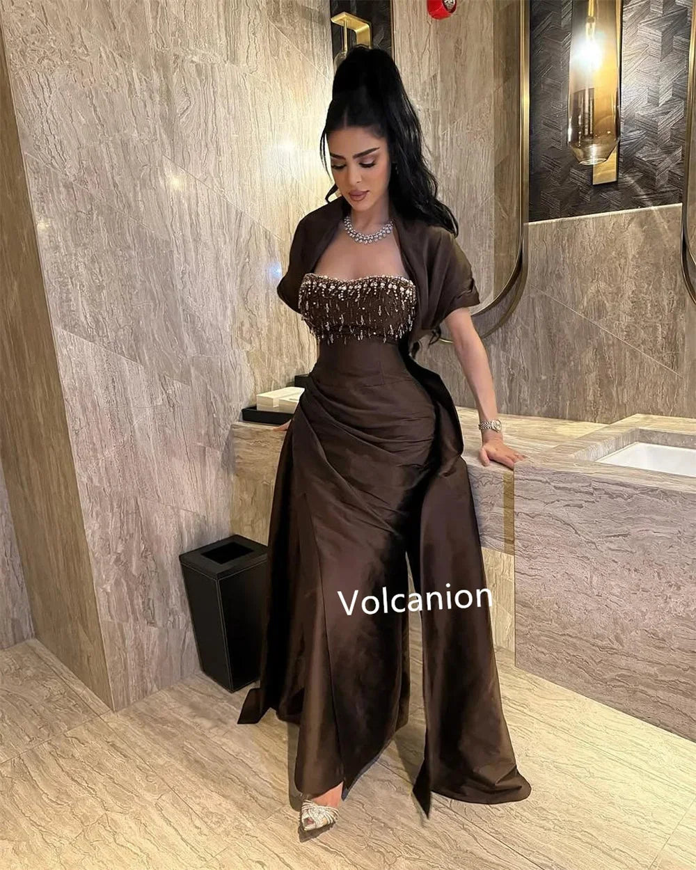 Customized Pleat Sequined Sheath Strapless Midi Dresses Bespoke Occasion Evening Fashion Formal High Quality