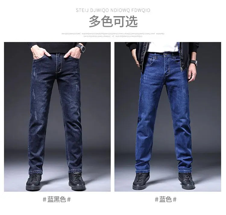 2025 New in Men's Stretch Jeans Straight Fit Denim Pants Male Formal Classic Blue Business Casual Regular Autumn Cowboy Trouser