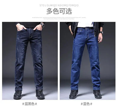 2025 New in Men's Stretch Jeans Straight Fit Denim Pants Male Formal Classic Blue Business Casual Regular Autumn Cowboy Trouser