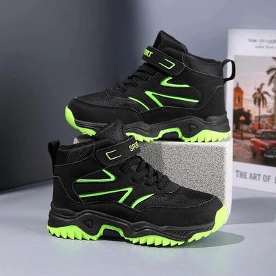 New Boys' Sports Shoes Non-slip School Children's Leather Breathable Running Black Fashion Hiking Shoes Sneaker Size 29-40