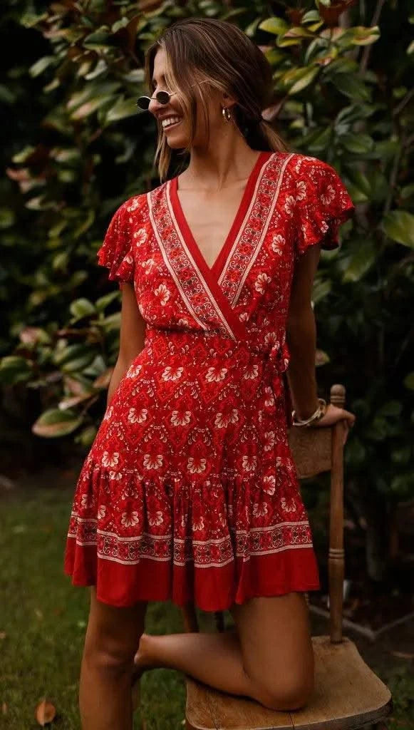 Elegant Women's Dresses Summer Bohemian Dress Vestidos Curtos Mujer Kadın Elbisesi Yazlık Kısa Elbiseler Midi Elbiseler Robe Ete