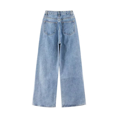 High-waist Plus-size Women Jeans Loose Small Person Straight Crotch Versatile Slimming Trousers Cotton Material