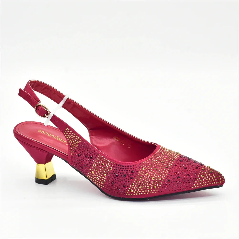 African Shoe and Bags Set for Wedding Women Shoes and Bags To Match Set with Rhinestone Italy Lady Pumps Women Shoes Luxury