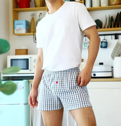 Men's Cotton Arrow Boxers Casual Plaid Elastic Waist Underwear Summer Loose Breathable Beach Pants Boxer Shorts Youth Panties