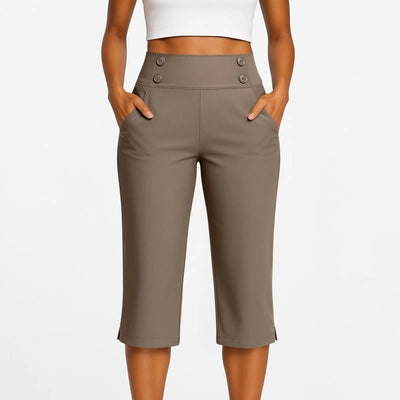 Women Elastic High Waist 3/4 Pant Casual Active Fit Wide Capris Leg Pants Trousers With Pockets Pants Woman брюки женские
