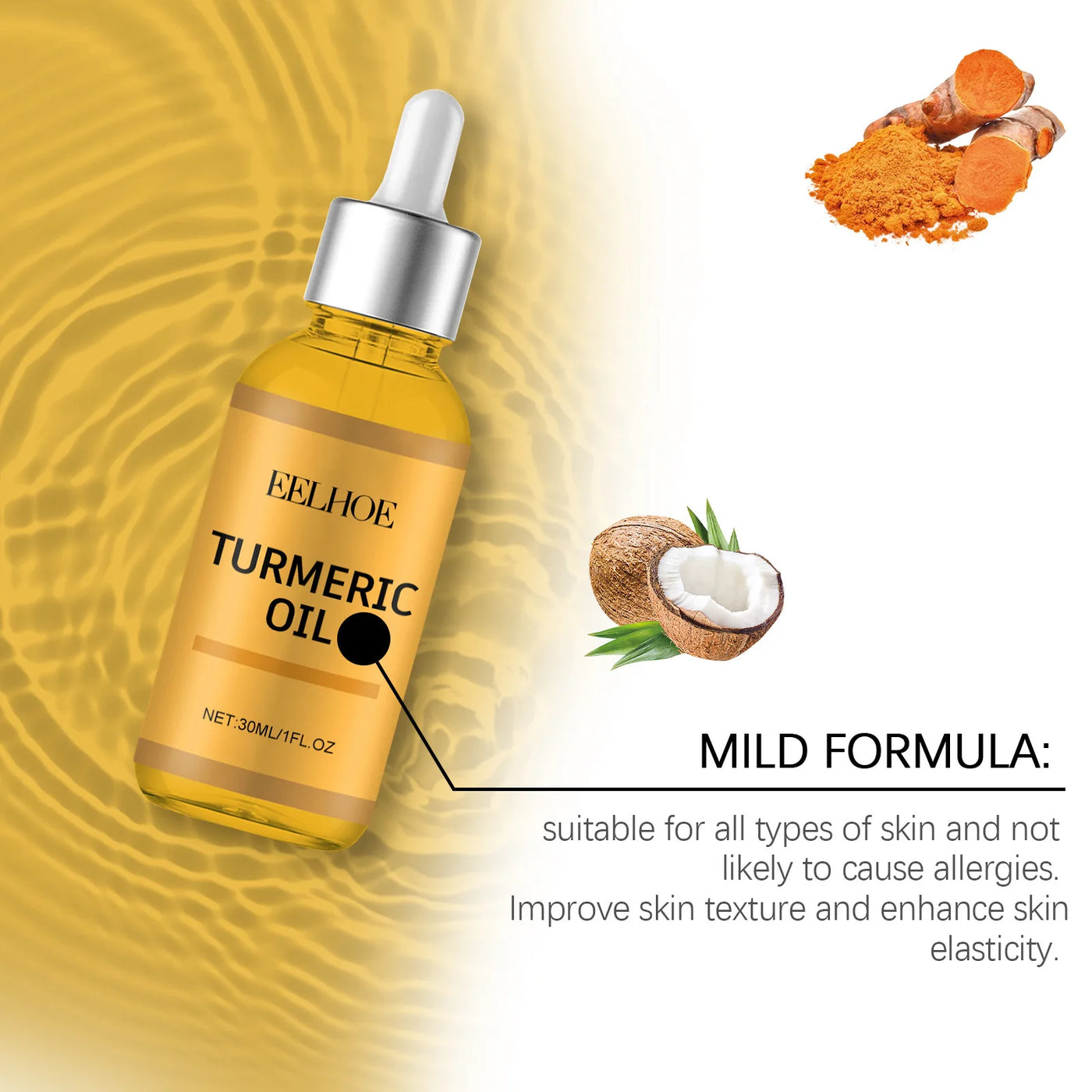 Turmeric Facial Essence Pigmentation Remover Even Skin Soften Skin Hydrated Skin Shrink Pores Moisturizing Soothing Face Serum