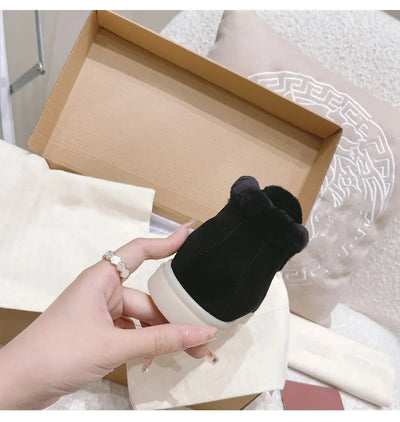 Fur Ankle Boots Women's Cow Suede Loafers High Quality 2025 Winter Flat Shoes Fur Integrated Warm Snow Boots