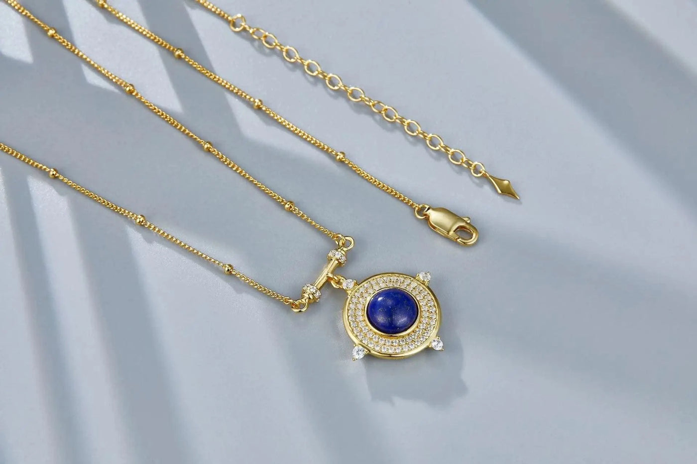 Classic Lapis Lazuli 925 Silver Gold Plated Pendant Necklace Natural  Zircon Stone Chic Choker Necklace Gift