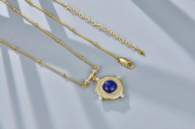 Classic Lapis Lazuli 925 Silver Gold Plated Pendant Necklace Natural  Zircon Stone Chic Choker Necklace Gift