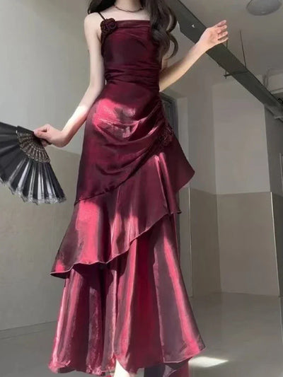 French Vintage Dress Women Lace Retro Elegant Evening Party Dress Female Sleeveless Chic Midi Dress 2025 Fashion Summer New