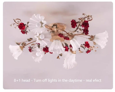 Home Decor Pastoral Retro LED Ceiling Lamp Warm Romantic Flower Chandeliers Fixtures for Living Room Bedroom Lighting Luminaire