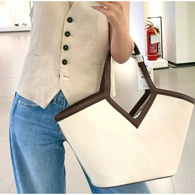 Fashion Brand Designer Tote Bags Light Luxury High-end V-shaped Handbag Simple Versatile Canvas Bag Large Capacity Shoulder Bags