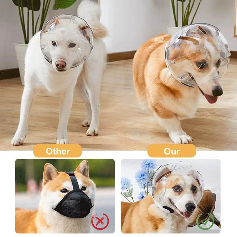 Pet Hood for Dogs Cats Anti-bite Pet Helmet Adjustable Breathable Cat Muzzle Helmet for Pet Comfort Anti-bite Transparent Dog