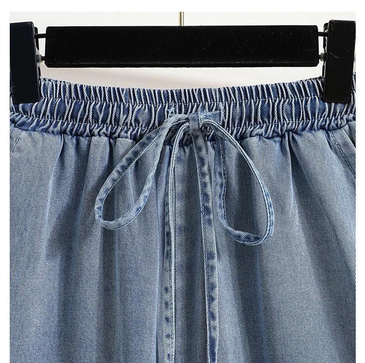 Plus Size Denim Shorts For Women 2024 Summer New Arrivals High Elastic Waist Soft Tencel Loose Blue Jeans Shorts Female Hot Sale