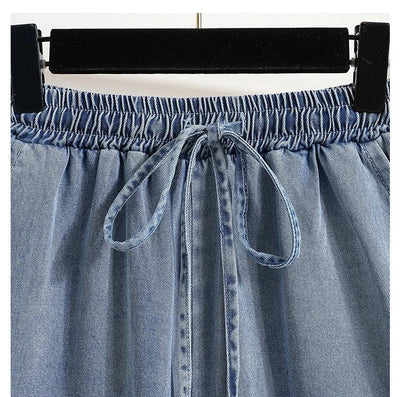 Plus Size Denim Shorts For Women 2024 Summer New Arrivals High Elastic Waist Soft Tencel Loose Blue Jeans Shorts Female Hot Sale