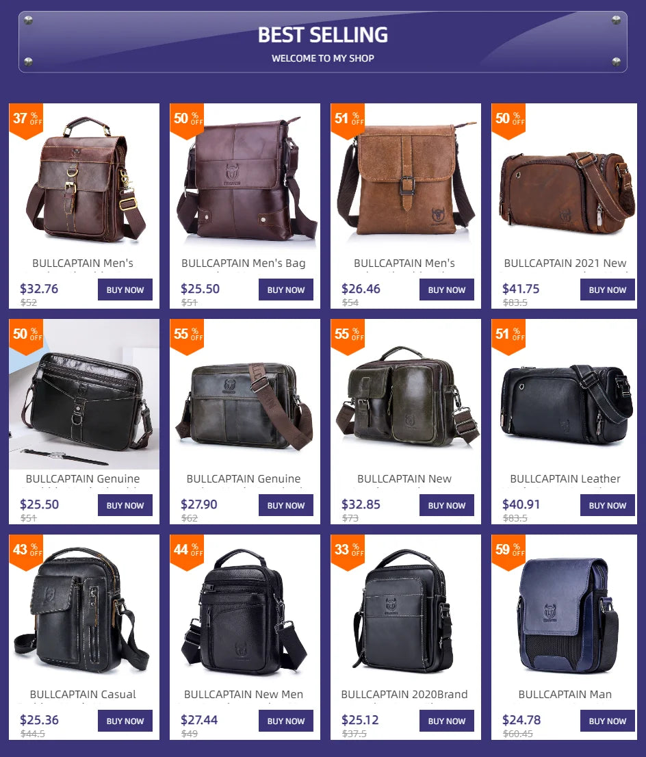 BULLCAPTAIN-Men's Leather Shoulder Bag Brand Casual Men's Bags Small Mini Multifunctional Crossbody Bag's D07
