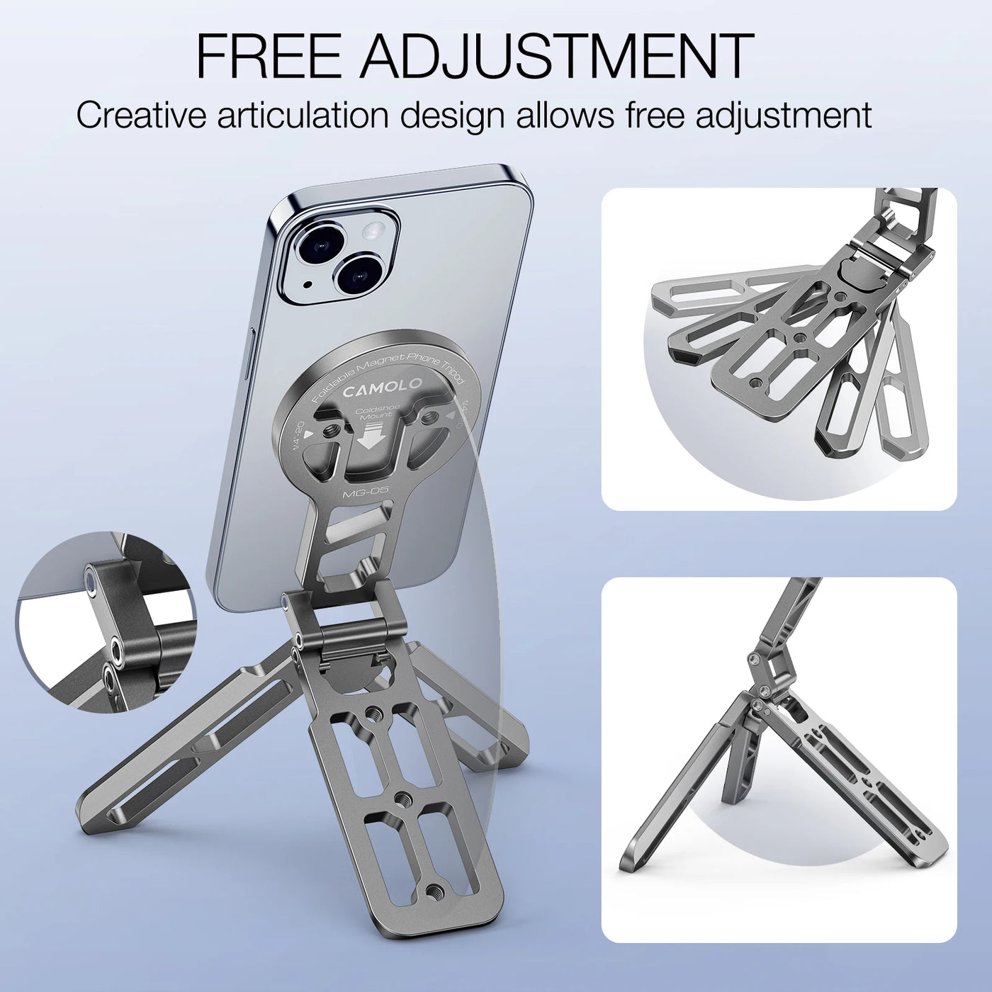Magnetic Phone Holder Magsafe Tripod with Arca-Swiss Cold Shoe for Phone Vlog Foldable Desktop Phone Mount for Travel