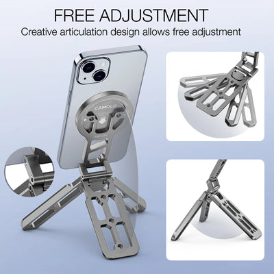 Magnetic Phone Holder Magsafe Tripod with Arca-Swiss Cold Shoe for Phone Vlog Foldable Desktop Phone Mount for Travel