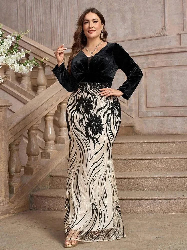 TOLEEN 2024 New Luxury Elegant Women Embroidery Long Sleeve Party Maxi Dress Plus Size Formal Evening Gown (Heavily Embellished)
