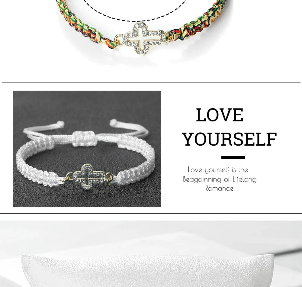 High Quality Crystal Hollow Cross Braided Bracelet Prayer Healing Bangle&Pulsera Chain Women Yoga Jewelry Gift