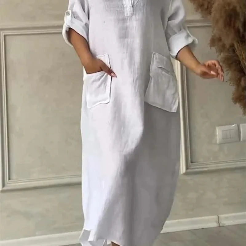 Summer Dress For Women, Retro Casual Loose Large Lapel Mid-sleeve Dress, New Mid-length Dress For Women, Autumn Wear