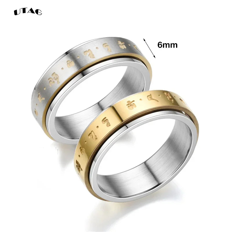 Rotatable Tibetan Buddhism Six-character Rumor Rings Men Spinner Stainless Steel Ring for Women Male Buddhism Lucky Jewelry Gift