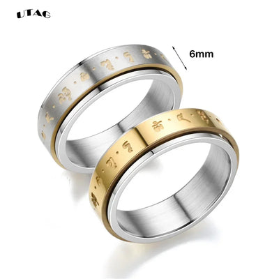 Rotatable Tibetan Buddhism Six-character Rumor Rings Men Spinner Stainless Steel Ring for Women Male Buddhism Lucky Jewelry Gift