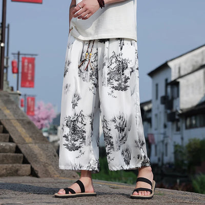 Men's Floral Wide Leg Casual Harem Japanese Yoga Harem Pants Hip hop Joggers Baggy Trousers for Men Summer Streetwaer M-XXXXXL