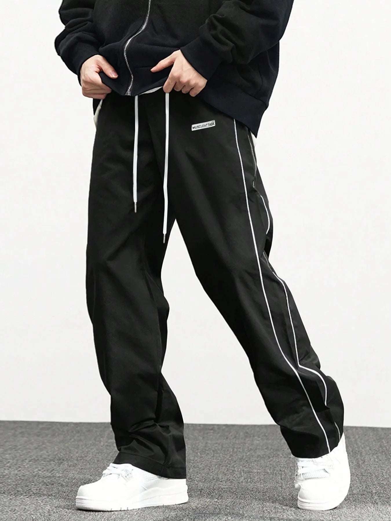Men's New Woven Trousers High Street Trend Retro Casual Cuff Long Pants