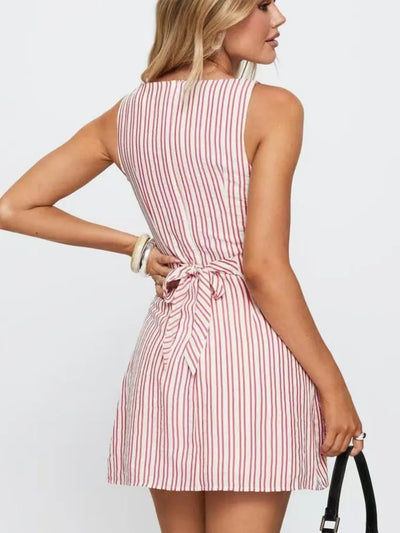 Summer New Dresses For Women Casual Fashion Striped Print Dress Crew Neck Sleeveless Vestido Mujer Dress Elegante Women Clothing