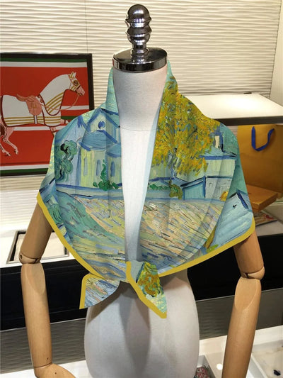 Floral Art Style Oil Painting Designer Scarves Women  90cm