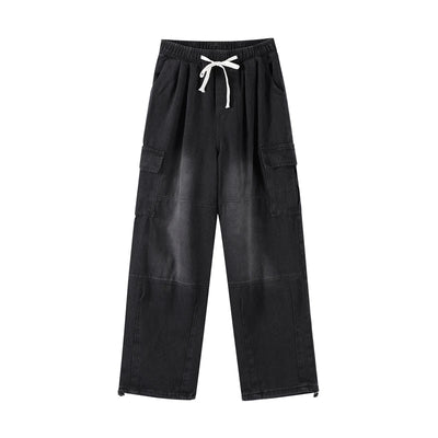 Denim Trousers For Men Adjustable Drawstring Y2k Versatile Baggy Cargo Jeans Men's Hippie Jogging Wide leg Pants Male Streetwear