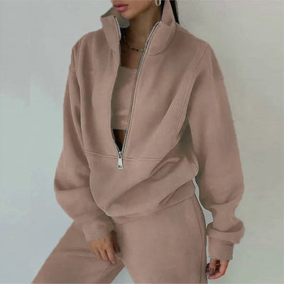Autumn Winter Women Tracksuits Two Piece Outfits Fleece Lined Zipper Sweatshirt High Waist Pants Sets Female Sport Suits 2024
