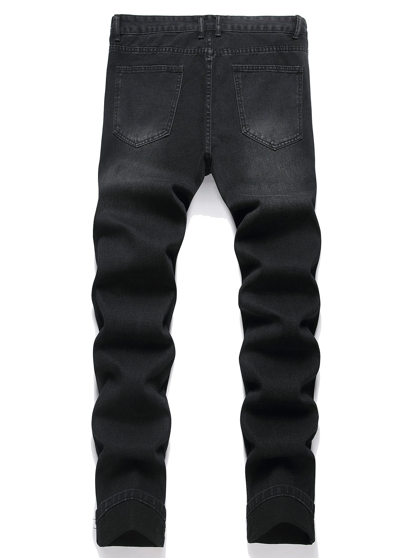 Men's Jeans Black High Street Fashion Embroidered Straight Leg Mid Rise Casual Denim Pants for All Seasons