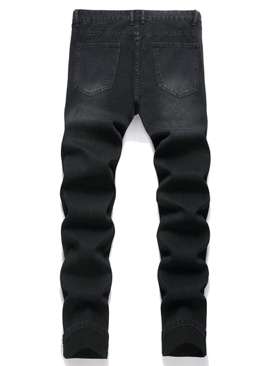 Men's Jeans Black High Street Fashion Embroidered Straight Leg Mid Rise Casual Denim Pants for All Seasons