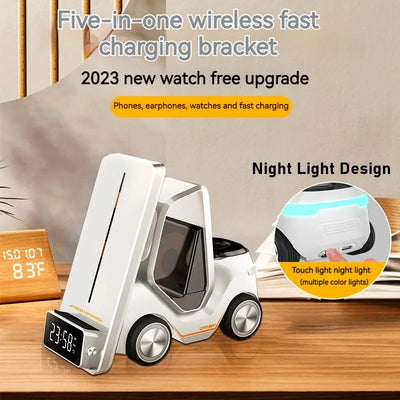 Wireless Charger Stand 5 In 1 Alarm Clock For IPhone 15 14 13 12 Pro Max 8 X XS XR iWatch 8 7 6 5 Airpods Fast Charging Station