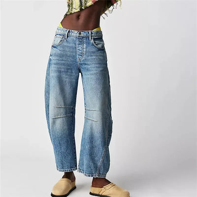 Hirigin Wide Leg Baggy Jeans Women Casual Loose Mid Waist Denim Pants 90s Boyfriend Denim Bloomers Girlfriend Barrel Jeans