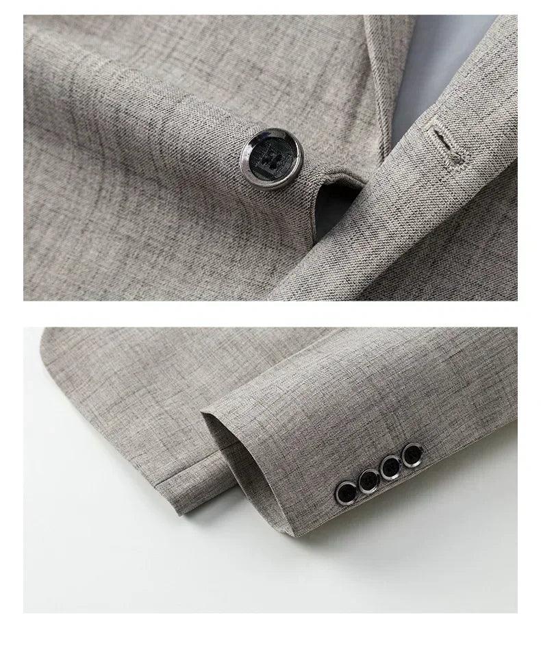 Spring Autumn Men's Blazer Luxury Plaid Jacquard Casual Suit Jacket Gray Blue Beige Loose Male Coat Costume Homme