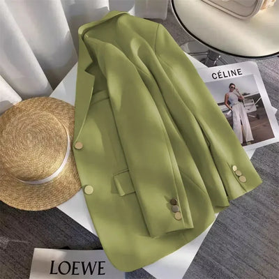 Women's Double Breasted Blazer Chic Office Lady Vintage Coat Fashion Notched Collar Long Sleeve Ladies Outerwear Stylish Tops
