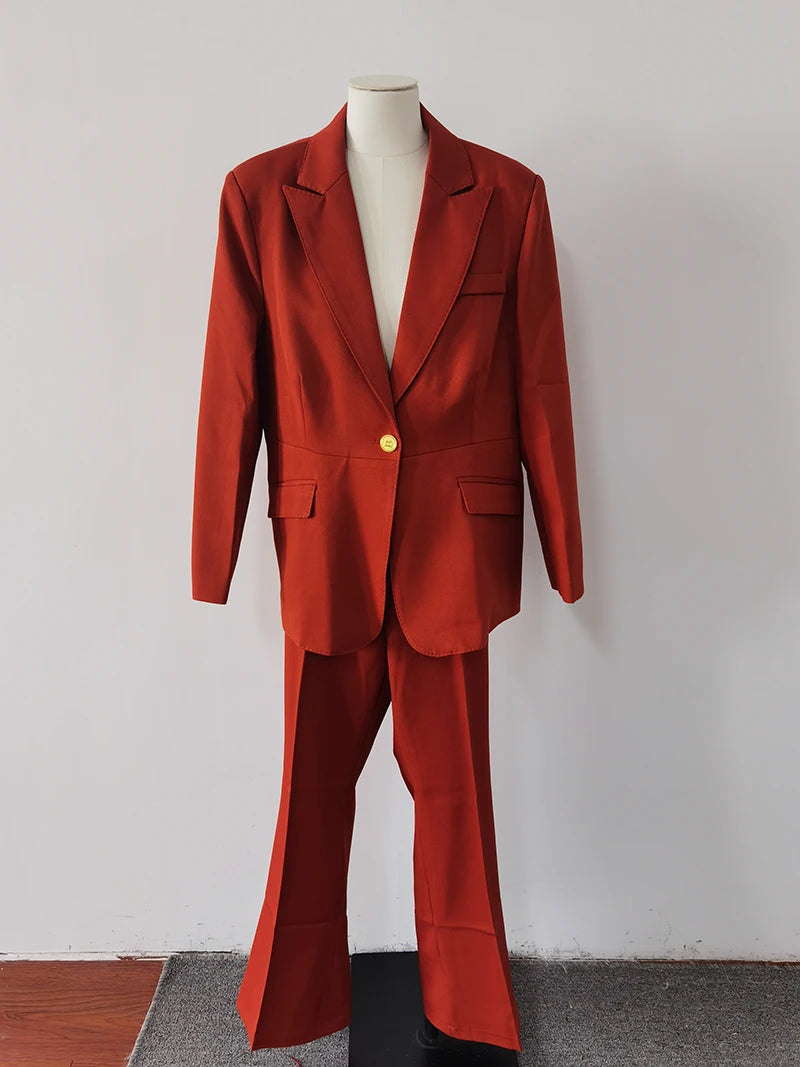 Women's Winter Retro Casual Short Blazer Coat Wide Leg Pants Set Commuting Solid Color Waist Closing Suit Pants Two-piece Set
