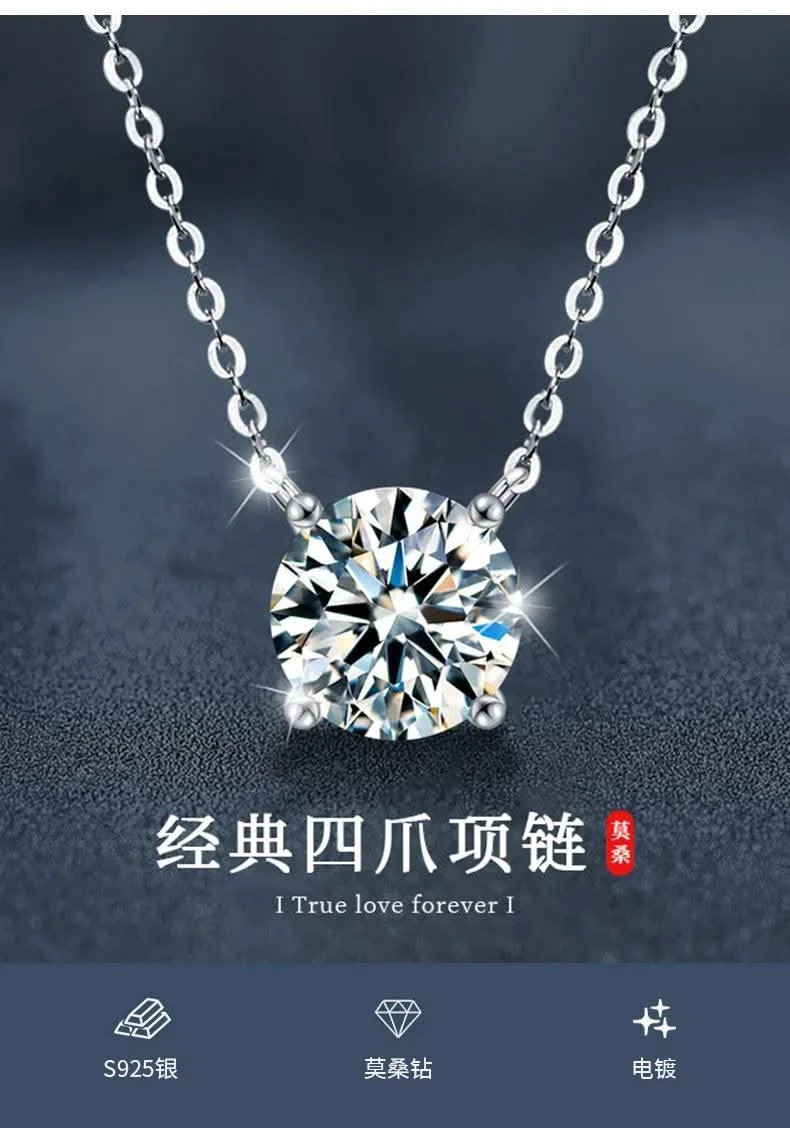 1CT  Moissanite Necklace for Women Color Sparkling Classic Lab Diamond Pendant Sterling Silver 925 GRA